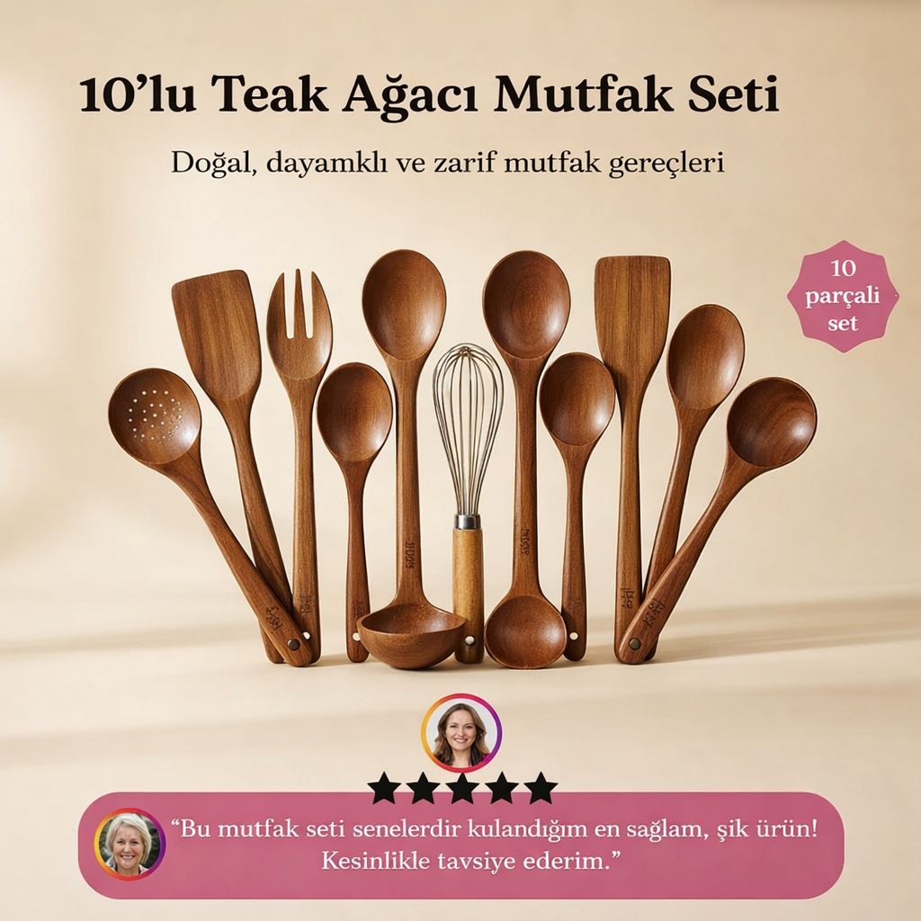 10'lu Teak Ağaç Mutfak Seti