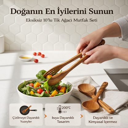 10'lu Teak Ağaç Mutfak Seti