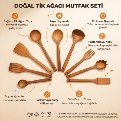 10'lu Teak Ağaç Mutfak Seti