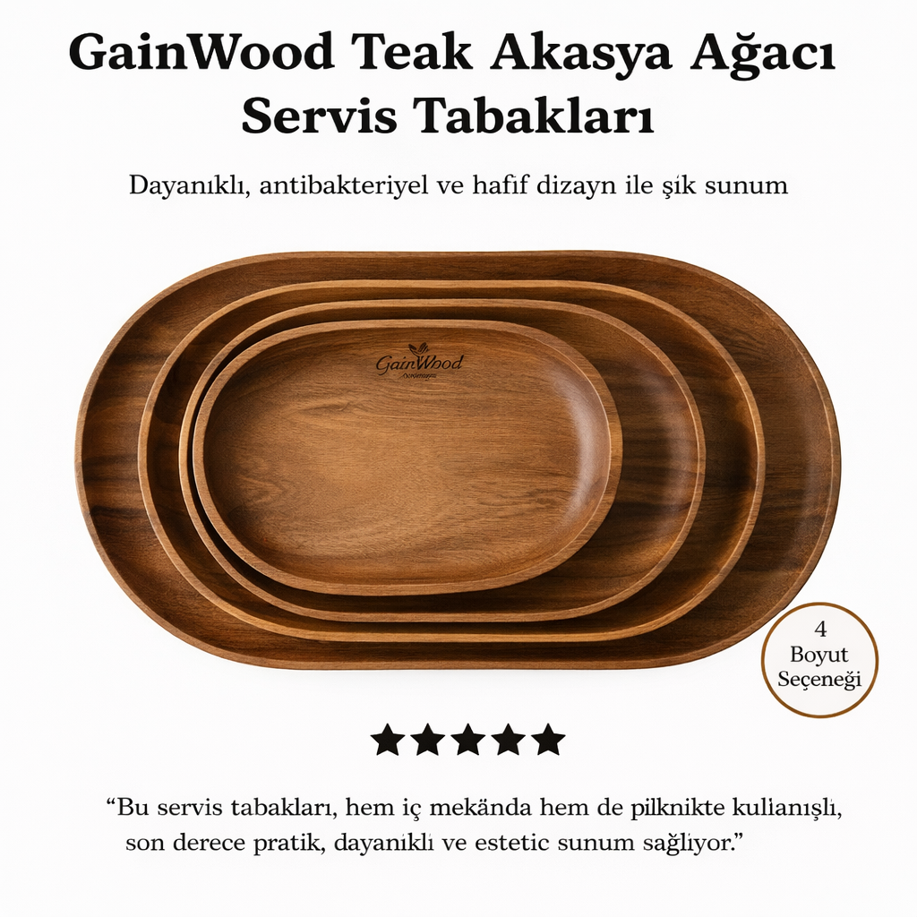 Teak Akasya Ağacı Servis Tabakları